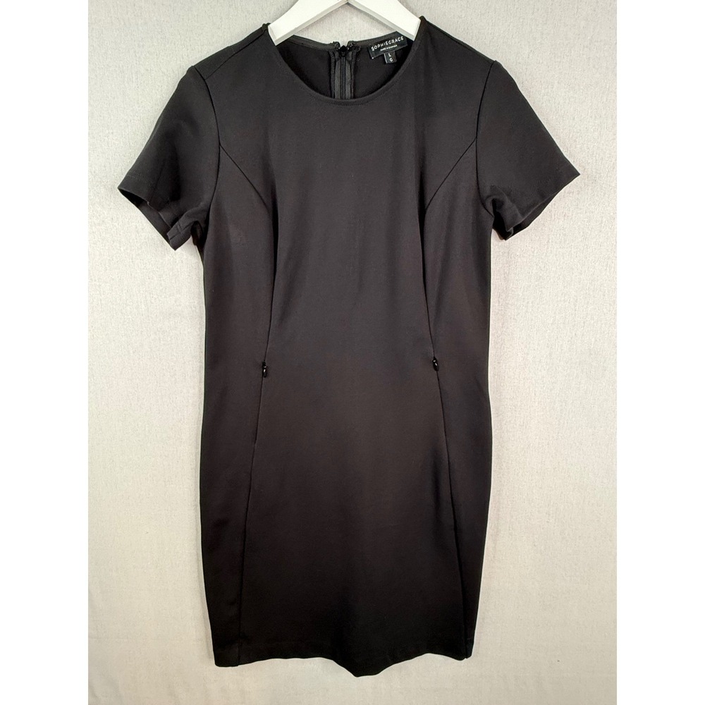 SophieGrace‎ Cecilia Dress Women L Black Short Sleeve Stretch Sheath Pockets LBD